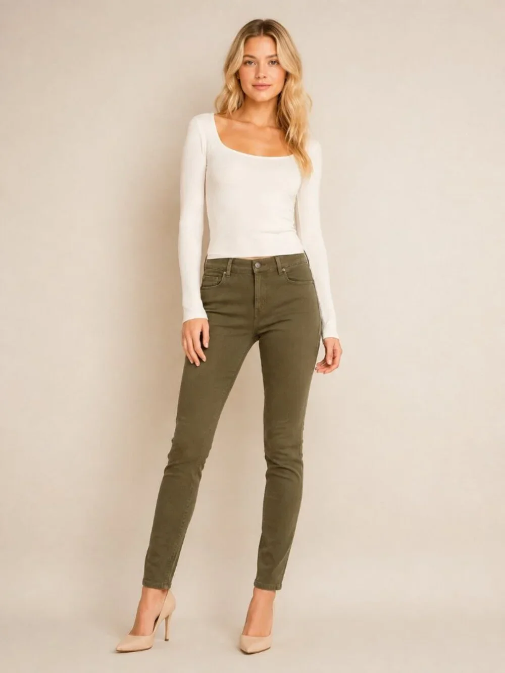 2/$30 LOFT Mid-Rise Five-Pocket Jegging Olive 27 #A3880